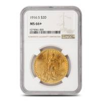 1916-S Pre-33 $20 Saint Gaudens Gold Double Eagle Coin NGC MS66+