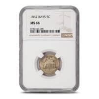 1867 Shield Nickel NGC MS66