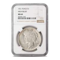 1921 Peace Silver Dollar Coin NGC MS64 (High Relief)
