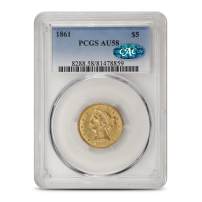 1861 Pre-33 $5 Liberty Gold Half Eagle Coin PCGS AU58 CAC