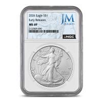 2026 1 oz American Silver Eagle Coin NGC MS69 ER (JM Bullion Label)