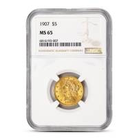 1907 Pre-33 $5 Liberty Gold Half Eagle Coin MS65 (PCGS or NGC)