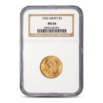 1908 Pre-33 $5 Liberty Gold Half Eagle Coin NGC MS64