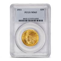 1911 Pre-33 $10 Indian Gold Eagle Coin PCGS MS63