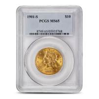 1901-S Pre-33 $10 Liberty Gold Eagle Coin PCGS MS65