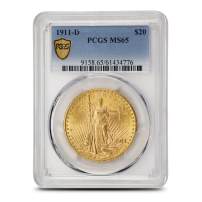 1911-D Pre-33 $20 Saint Gaudens Gold Double Eagle Coin PCGS MS65