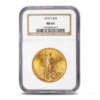 1915-S Pre-33 $20 Saint Gaudens Gold Double Eagle Coin NGC MS63