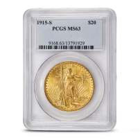 1915-S Pre-33 $20 Saint Gaudens Gold Double Eagle Coin PCGS MS63
