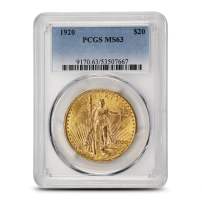 1920 Pre-33 $20 Saint Gaudens Gold Double Eagle Coin PCGS MS63