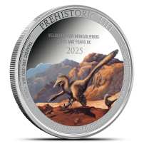 2025 1 oz Colorized Congo Silver Prehistoric Life Velociraptor Coin (BU)