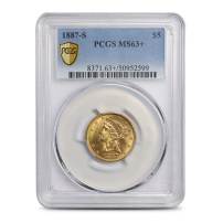 1887-S Pre-33 $5 Liberty Gold Half Eagle Coin PCGS MS63+