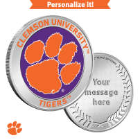 1 oz Colorized Engravable Clemson University Tigers Silver Round (New w/ Gift Box)