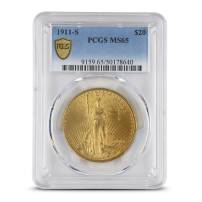 1911-S Pre-33 $20 Saint Gaudens Gold Double Eagle Coin PCGS MS65