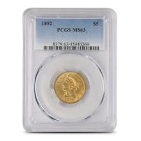 1892 Pre-33 $5 Liberty Gold Half Eagle Coin MS63 (PCGS or NGC)