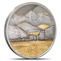 2026 2 oz Antique Cook Islands Silver Golden Landscapes Scottish Highlands Coin (Gilded)