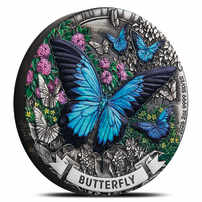 2026 2 oz Antique Colorized Australian Silver Butterfly Coin (Box + CoA)