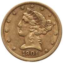 Pre-33 $5 Liberty Gold Half Eagle Coin (VF)