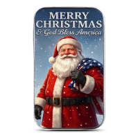 1 oz Colorized Scottsdale God Bless America Santa Silver Bar (New)