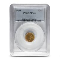 1855 Pre-33 $1 Indian Gold Coin PCGS MS63 (Type 2)