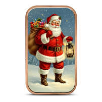 1 oz Colorized Vintage Santa in Snow Copper Bar (New, Ornament Capsule)