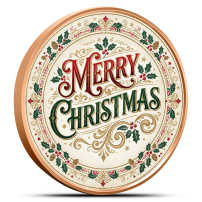 1 oz Colorized Festive Merry Christmas Copper Round (New, Ornament Capsule)