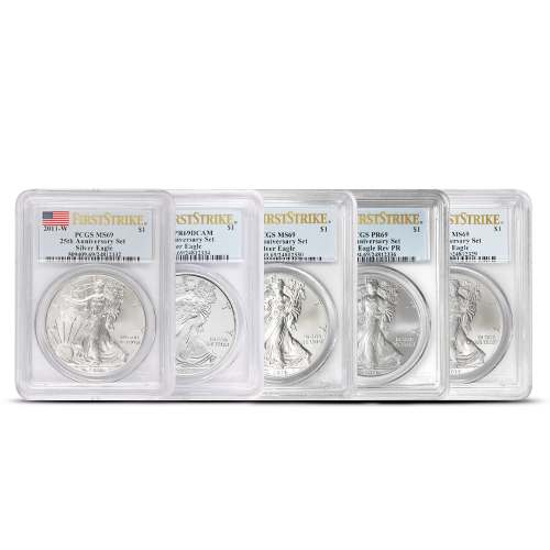 2011 American Silver Eagle 25th Anniversary 5-Coin Set PCGS PF/MS69