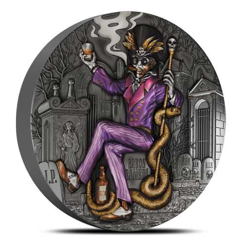 2025 2 oz Antique Colorized Cameroon Silver Baron Samedi Coin