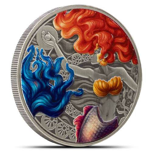 2025 1 oz Antique Colorized Samoa Silver Mermaid and Pearl Coin (Certi-Lock)