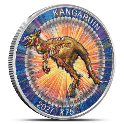 1 oz Colorized Zombucks World Kangaruin Silver Round (New)