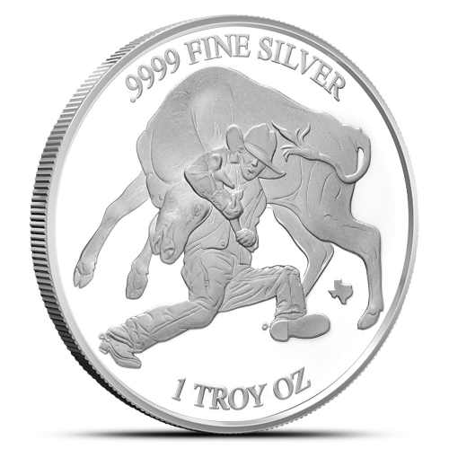 2024 1 oz Texas Mint Silver Steer Wrestling Round (New)