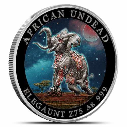 1 oz Colorized Zombucks World Elegaunt Silver Round (New)