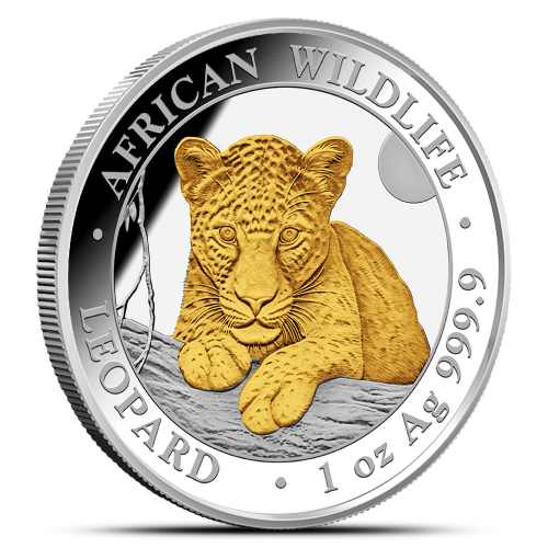 2025 1 oz Somalia Silver African Wildlife Leopard Coin (Gilded, BU)