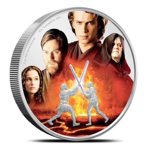 2022 3 oz Colorized Niue Silver Star Wars Battle Scene Anakin Vs Obi-Wan Coin (Box + CoA)