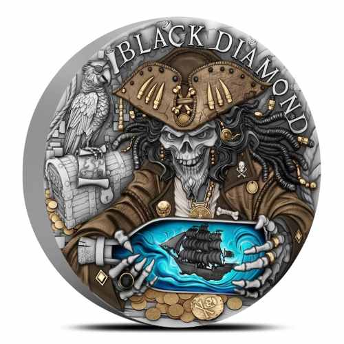 2025 2 oz Antique Niue Silver Black Diamond Coin (Box + CoA, Gilded)