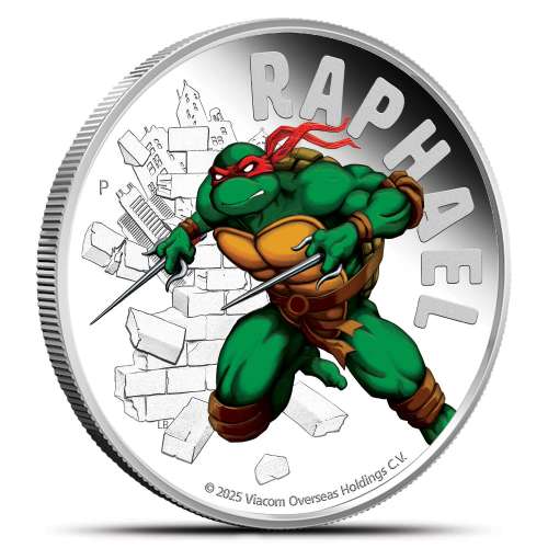 2025 1 oz Colorized Tuvalu Silver Teenage Mutant Ninja Turtles Raphael Coin (Box + CoA)