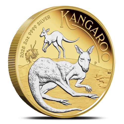 2025 2 oz Proof Australian Silver Kangaroo Coin (Reverse Gilded, Box + CoA)