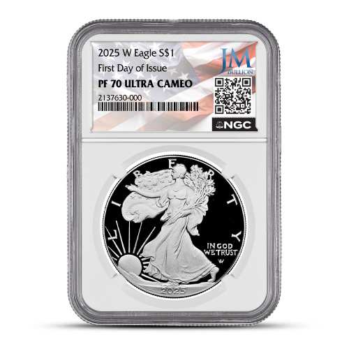 2025-W 1 oz Proof American Silver Eagle Coin NGC PF70 UCAM FDOI - JM Bullion Flag Label