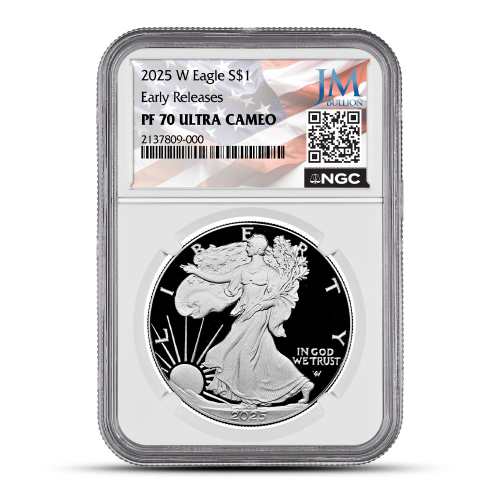 2025-W 1 oz Proof American Silver Eagle Coin NGC PF70 UCAM ER - JM Bullion Flag Label