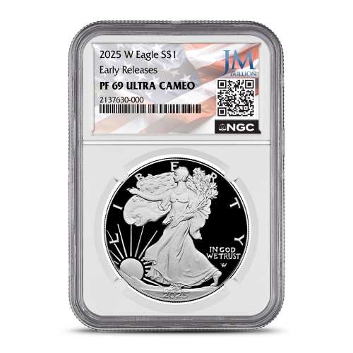2025-W 1 oz Proof American Silver Eagle Coin NGC PF69 UCAM ER - JM Bullion Flag Label