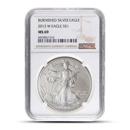 1 oz Burnished American Silver Eagle Coin MS69 (Random Year, Varied Label, PCGS or NGC)