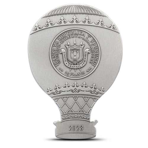 2023 2 oz Antique Silver Burundi Hot Air Balloon Shaped Coins (Box + CoA)