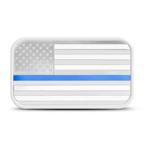 1 oz SilverTowne American Flag Blue Line Police Silver Bar (New, In Capsule)