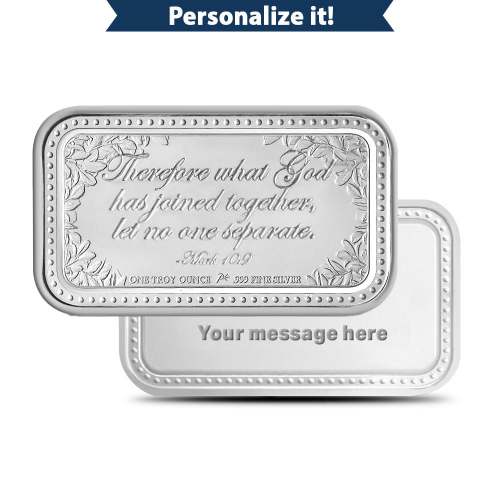 1 oz Silver Engravable Wedding Bar (New wGift Box)
