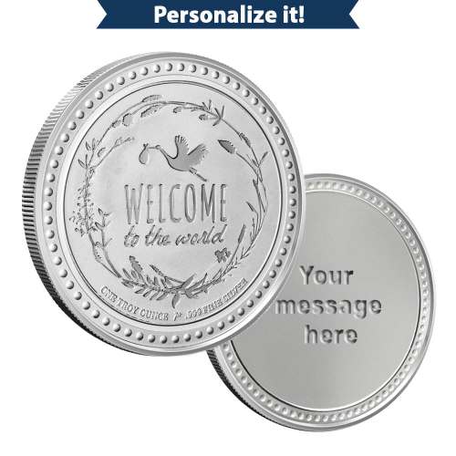 1 oz Silver Engravable Baby Round (New wGift Box)