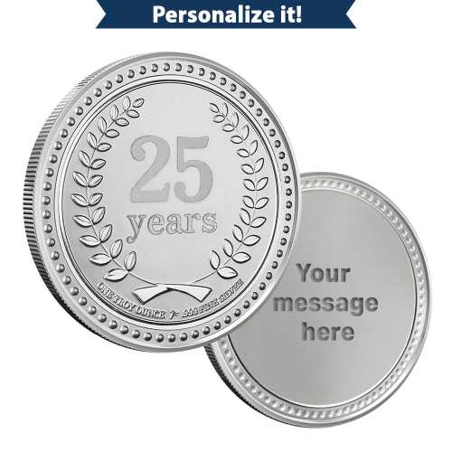 1 oz Silver Engravable 25 Years of Service Round (New wGift Box)