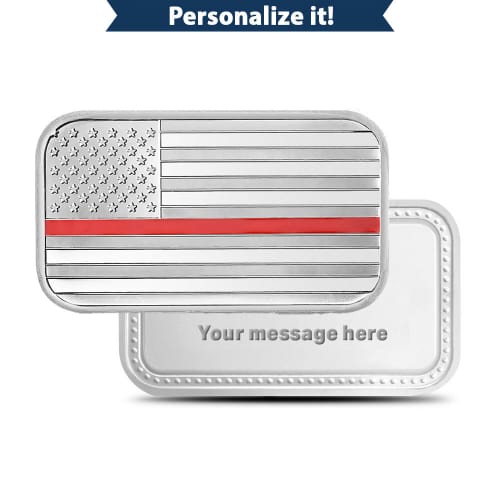 1 oz Silver Engravable Firefighter Flag Bar (New wGift Box)