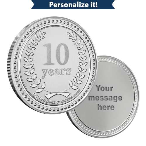 1 oz Silver Engravable 10 Years of Service Round (New wGift Box)