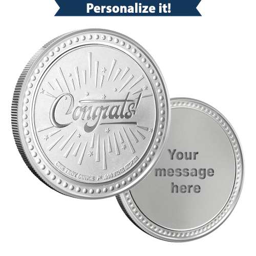 1 oz Silver Engravable Congratulations Round (New wGift Box)
