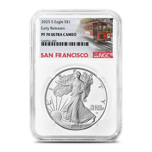 2025-S 1 oz Proof American Silver Eagle Coin NGC PF70 UCAM ER (Trolley Label)