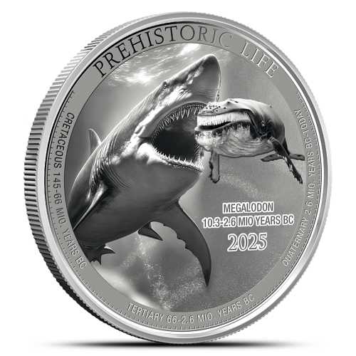 2025 1 oz Congo Silver Prehistoric Life Megalodon Coin (BU)